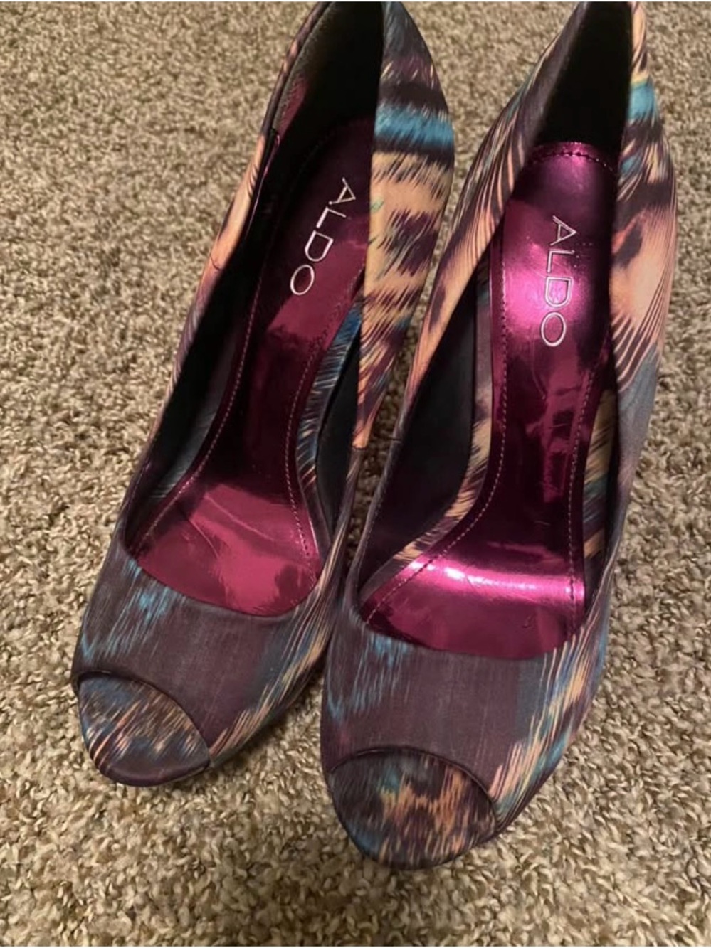 ALDO Metallic Magenta Lined Multicolor Peep-Toe Heels